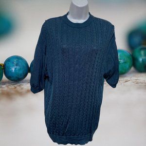Women's Size Medium Sweater Blue Short Sleeve Design By-Irvine Park